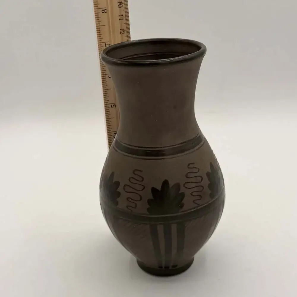 Signed Studio Art Hungarian Black Pottery Vase